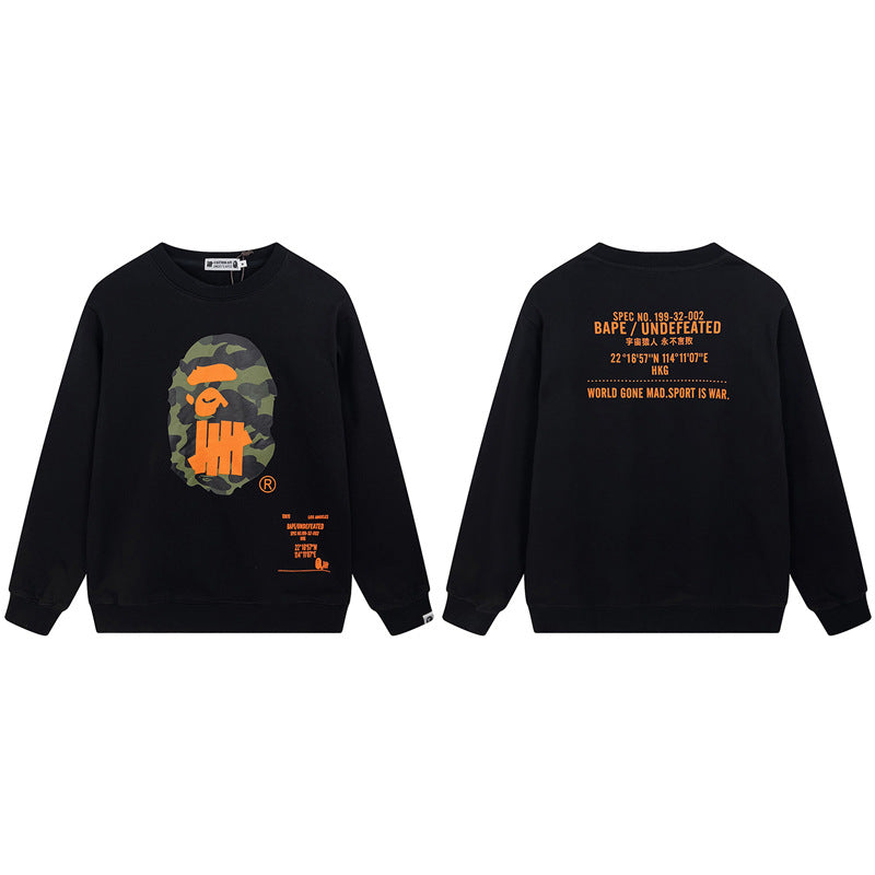 Bape Arch Letter Shark Ape Head Washed Oversized Crewneck Streetwear