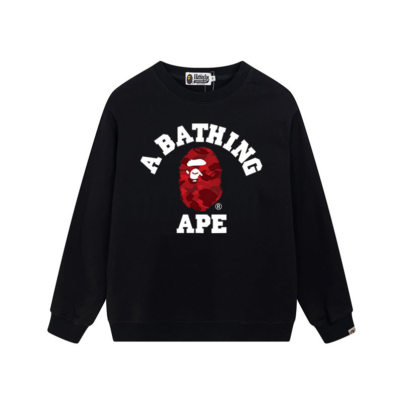 Bape Arch Letter Shark Ape Head Washed Oversized Crewneck Streetwear