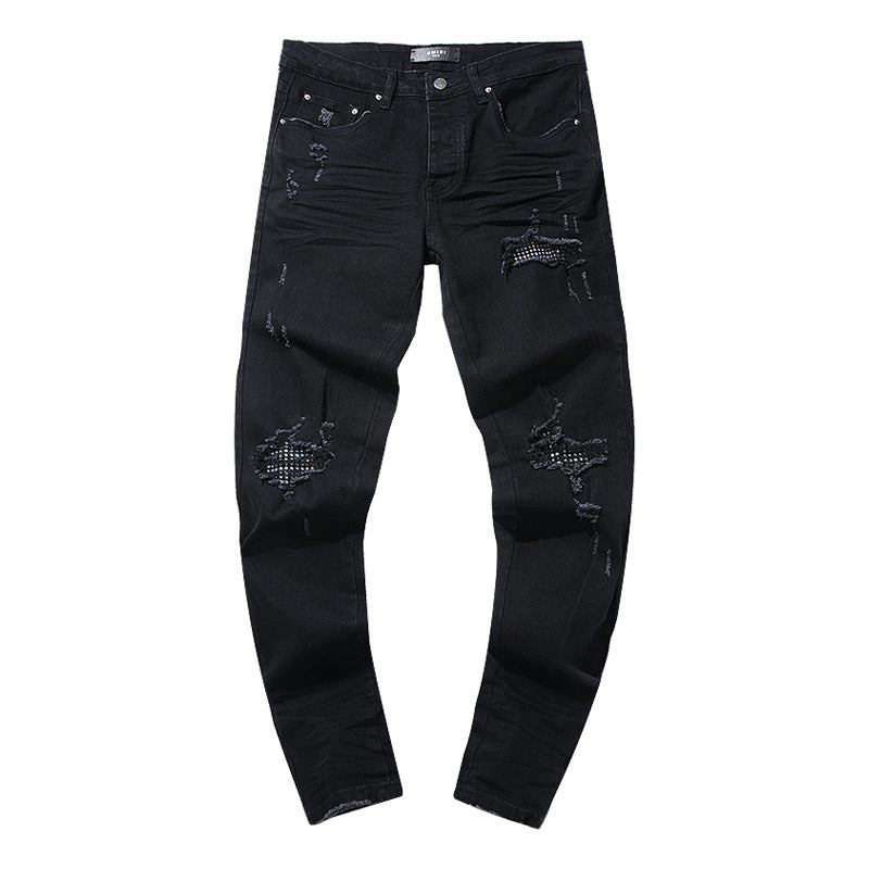 Purple Brand Vintage Washed Distressed Splash‑Ink Slim Tapered Jeans