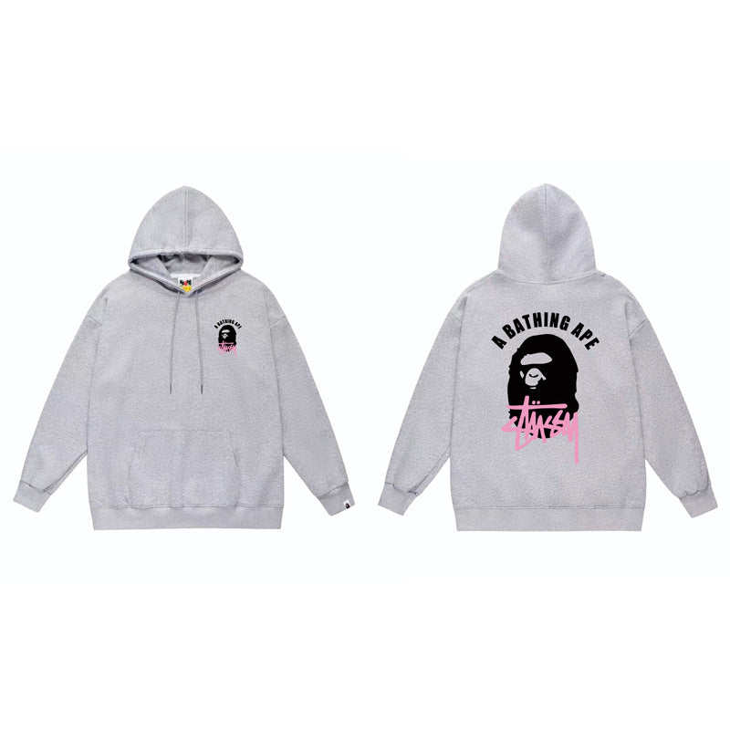 BAPE x Stussy Shark Graphic Hoodie Street Cotton Pullover Sweatshirt