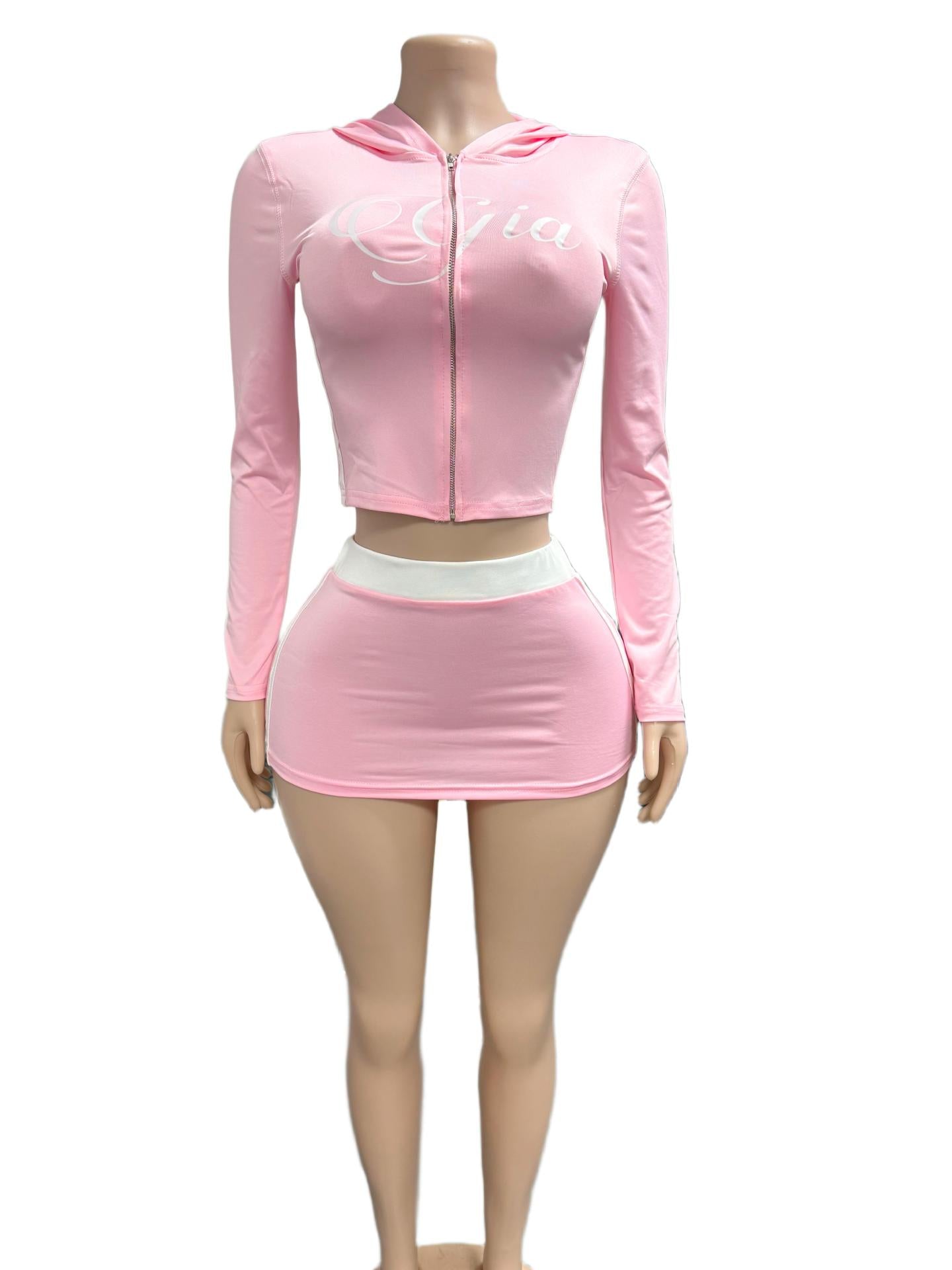 I.AM.GIA Zip Hoodie Crop Top Mini Skirt 2 Piece Set Women