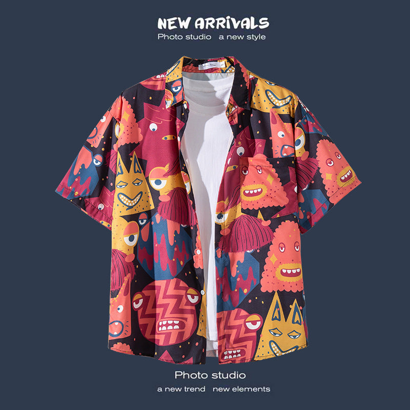 Mens Vintage Tropical Hawaiian Floral Loose Short Sleeve Beach Shirt