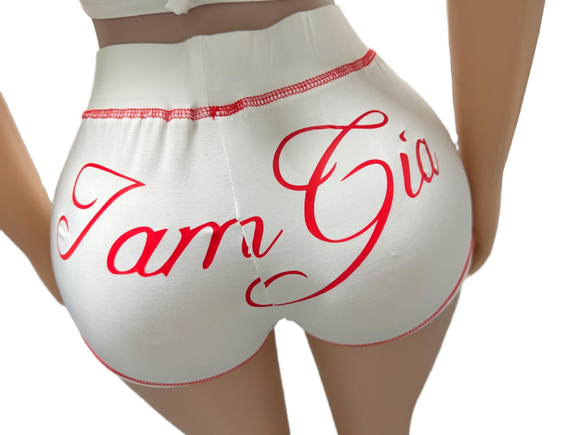 I.AM.GIA Contrast Piping Letter Print Square Neck Tank Short 2 Piece Set