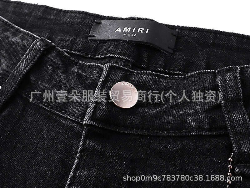 Amiri Washed Distressed Embroidered Slim Tapered Denim Jeans Unisex