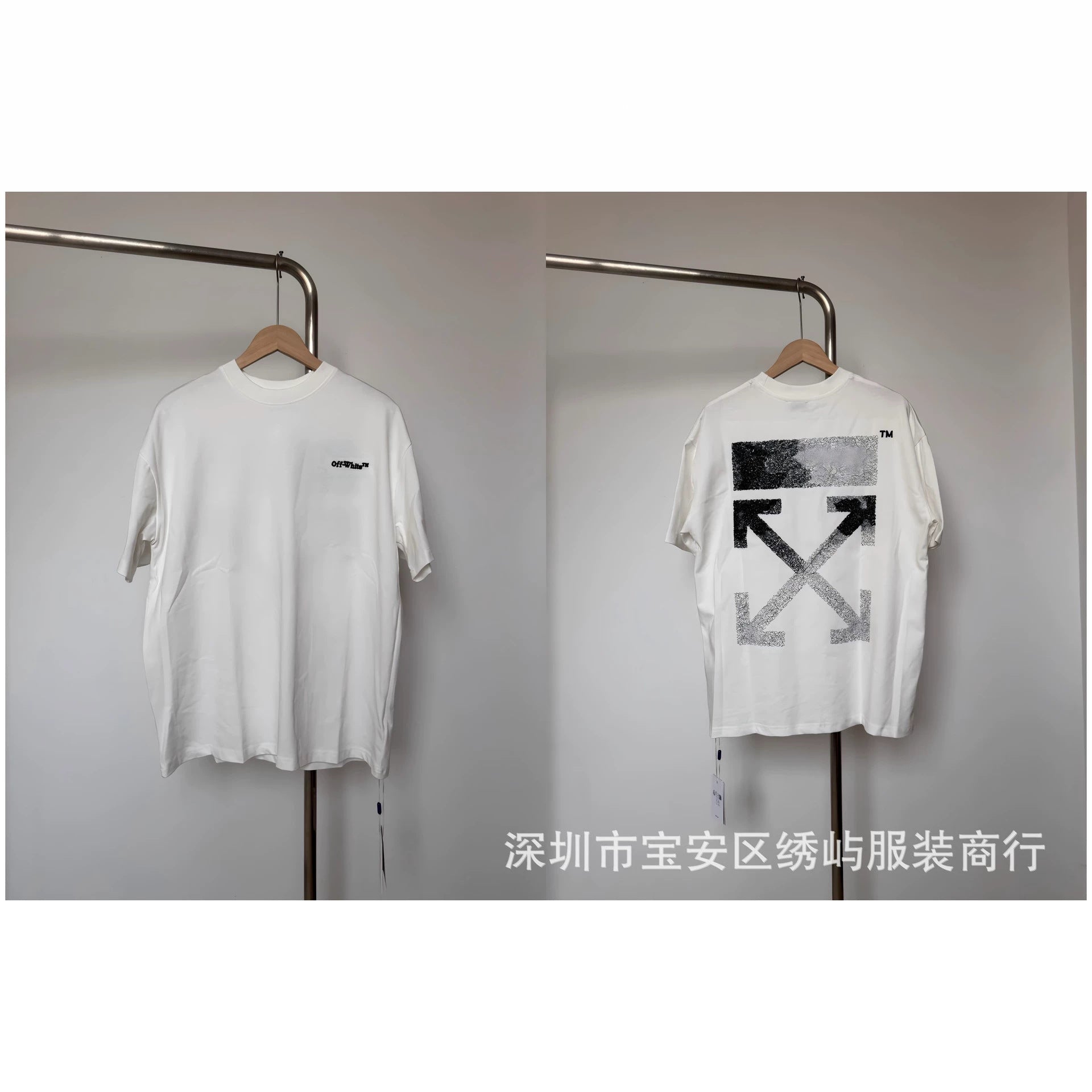 Off White Arrow Print Crew Neck Short Sleeve T Shirt Unisex