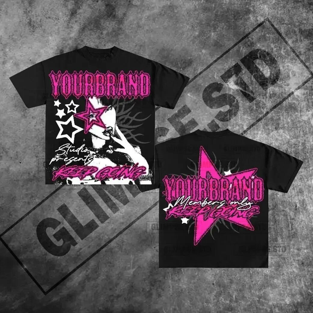 Y2K Rich Club Style Hip Hop Portrait Spruch Übergroßes Streetwear Baumwoll T-Shirt