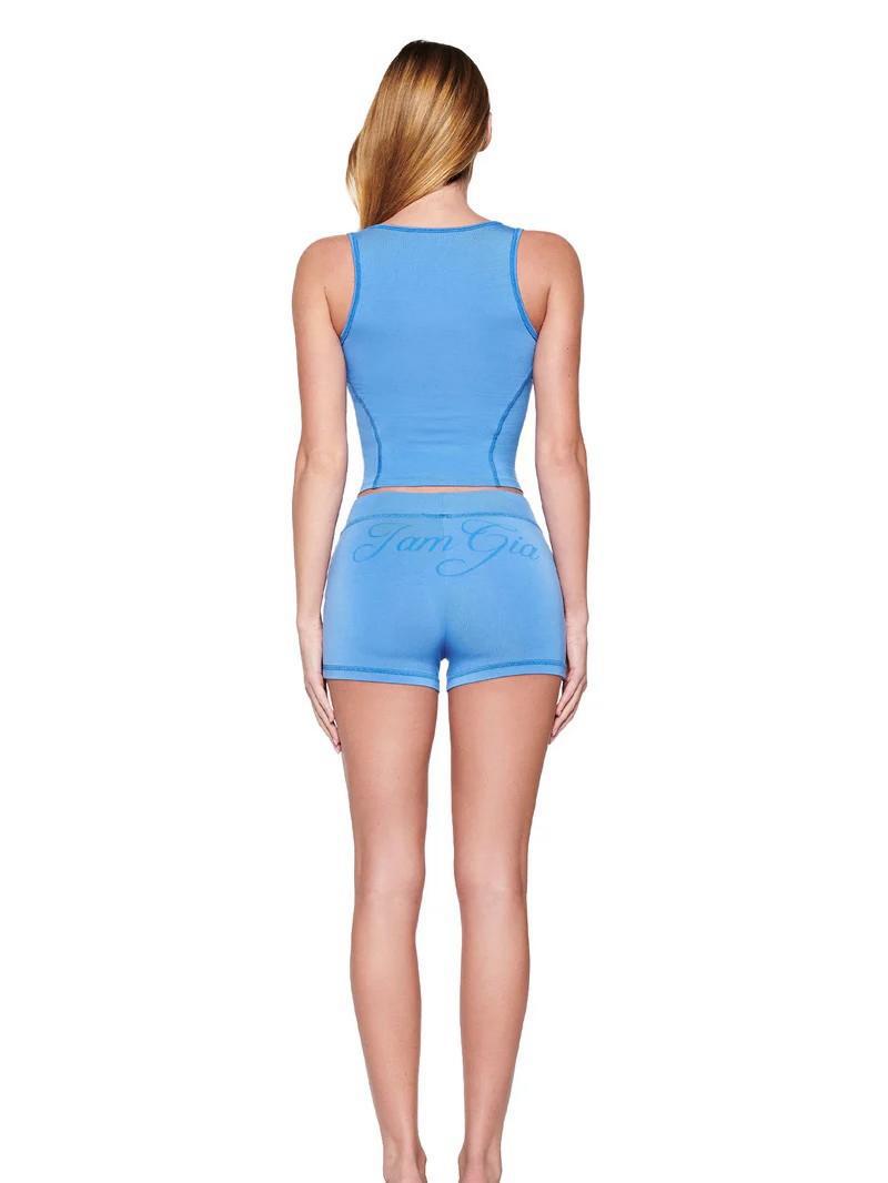 I.AM.GIA Contrast Piping Letter Print Square Neck Tank Short 2 Piece Set