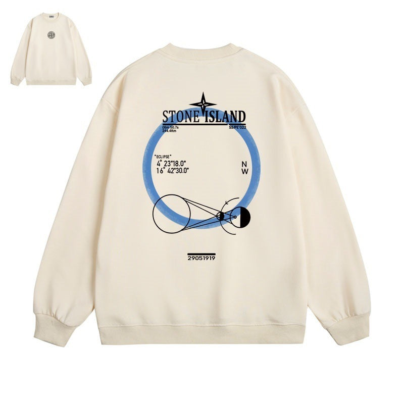 Stone Island Compass Print Crewneck Sweatshirt Men Winter Fleece Top