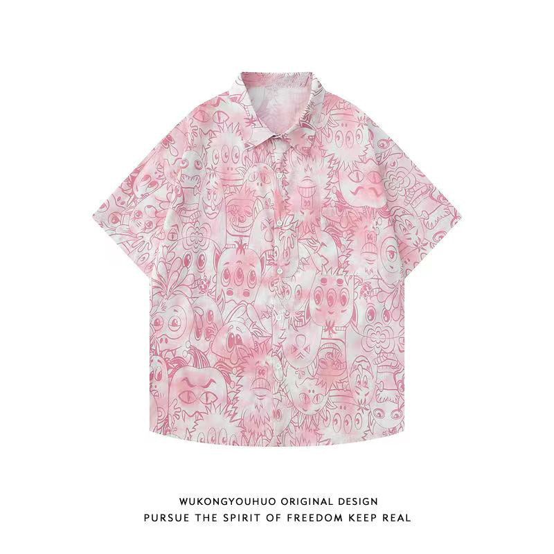 Mens Tropical Hawaiian Floral Loose Short Sleeve Summer Shirt 8002-8034