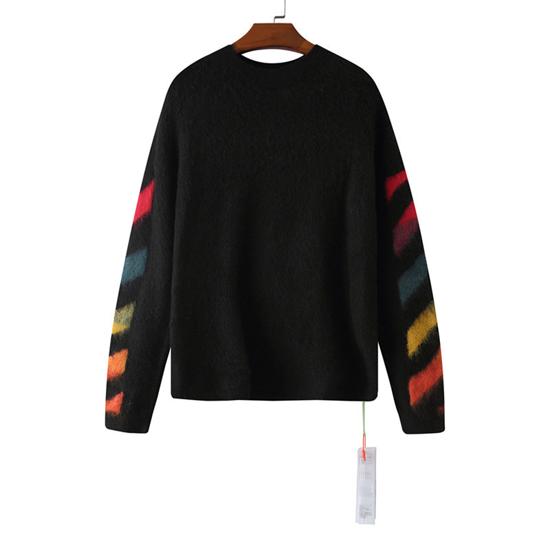 Off-White Arrow Mohair Sweater Gradient Fluffy Knit Pullover & Hoodie