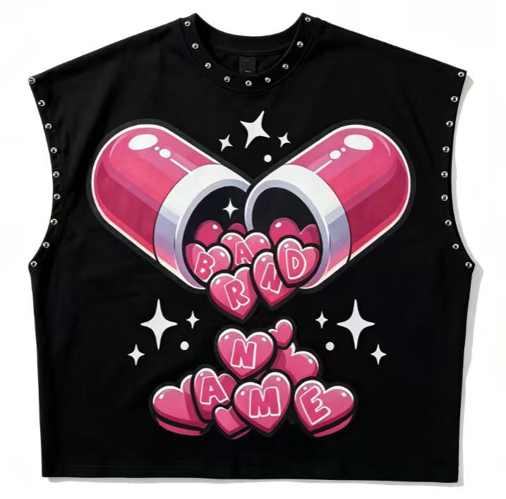 Vintage Multi Graphic Rivet Sleeveless Crop Tank Top