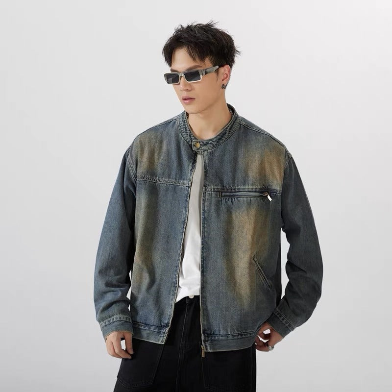 Y2K Vintage Washed Spliced Denim Zip‑Up Jacket Streetwear Unisex