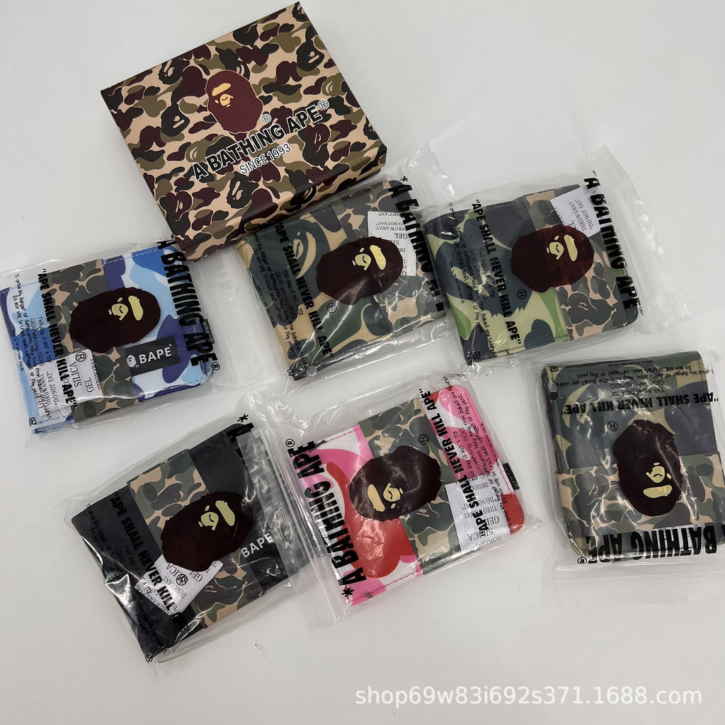 BAPE Camo Ape Head Bifold Wallet Mini Multi Color Canvas Card Holder