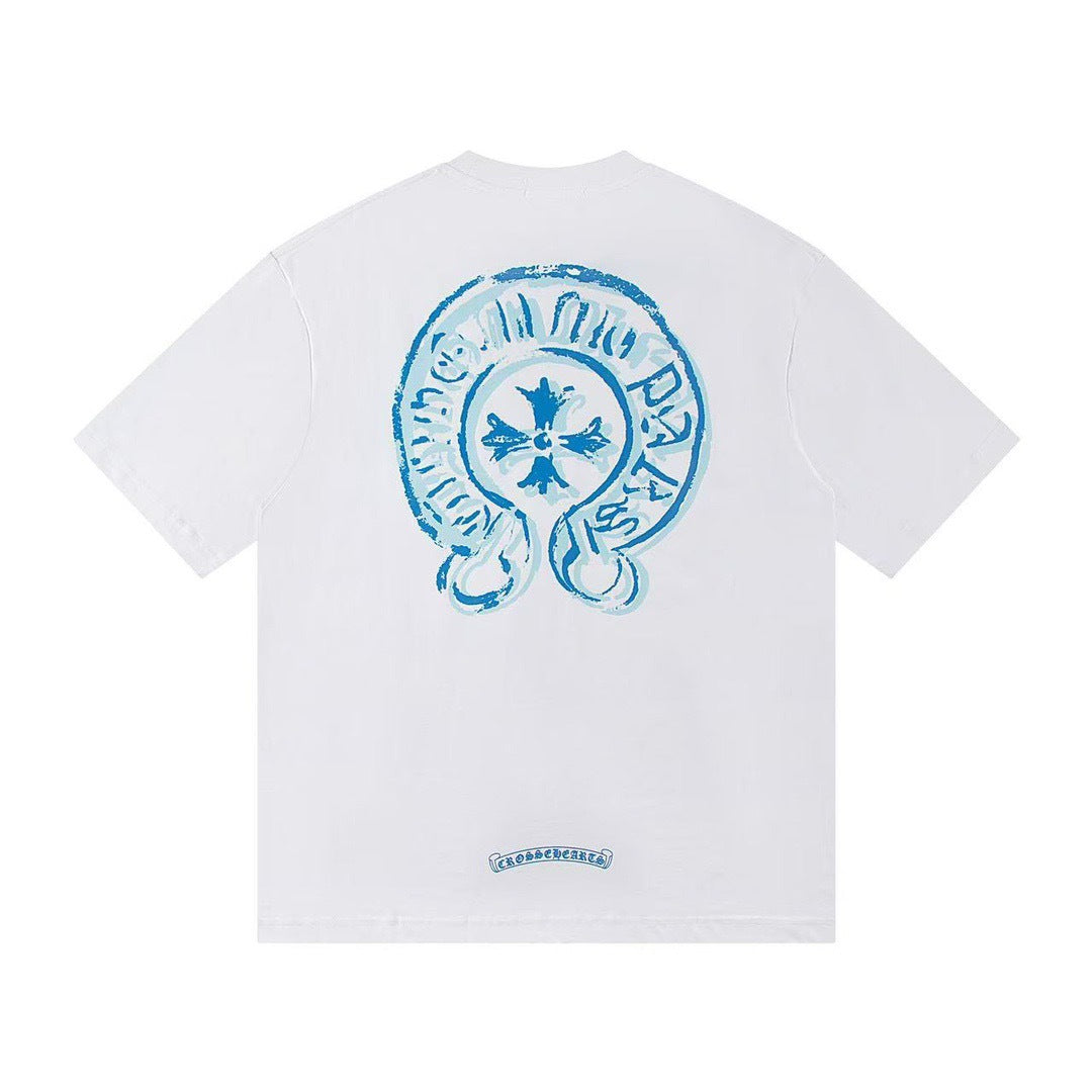 Chrome Hearts Color Sanskrit Cross Print Short Tee Unisex Y2K