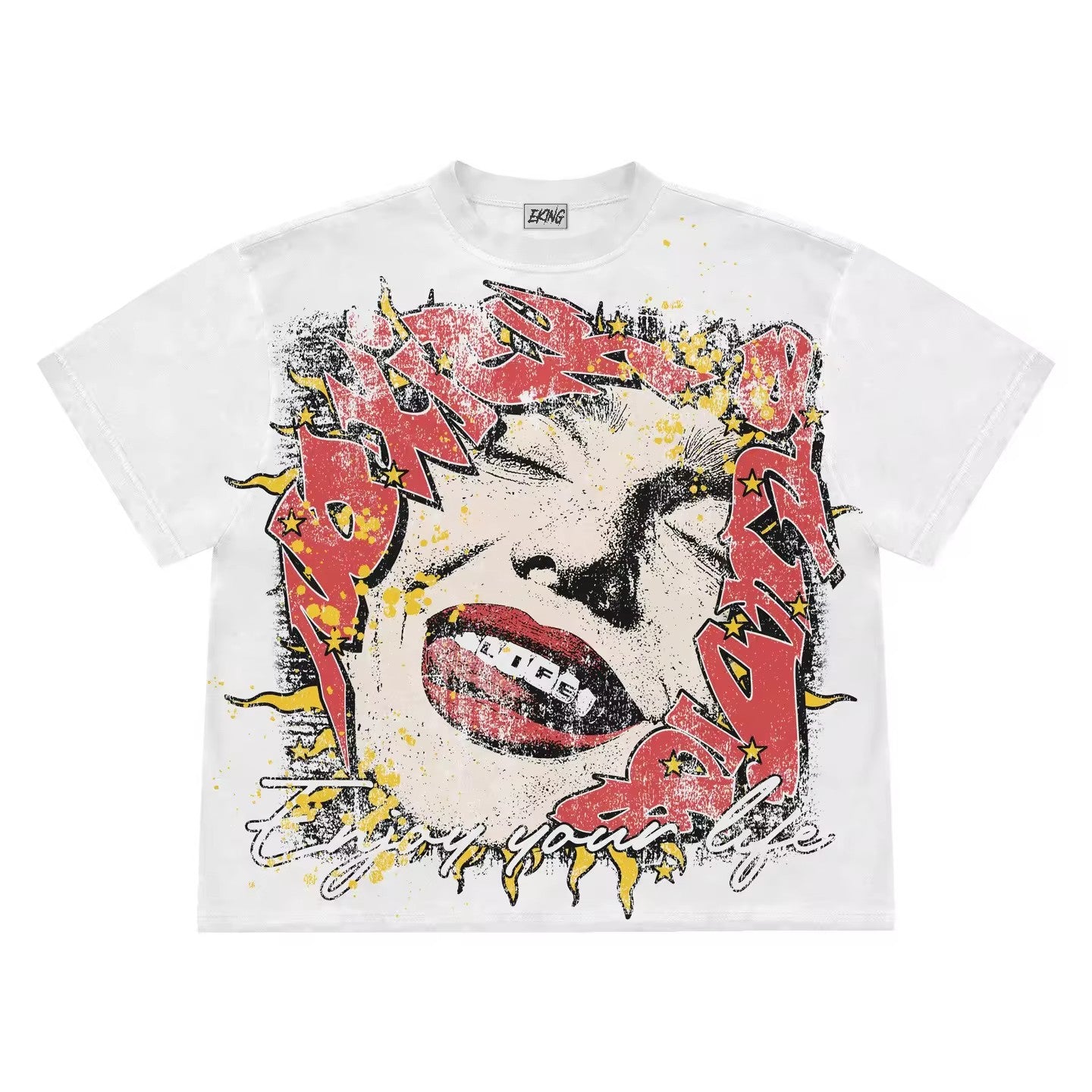 Noxick Studios Y2K Retro Porträt Oversized Vintage Baumwoll-T-Shirt