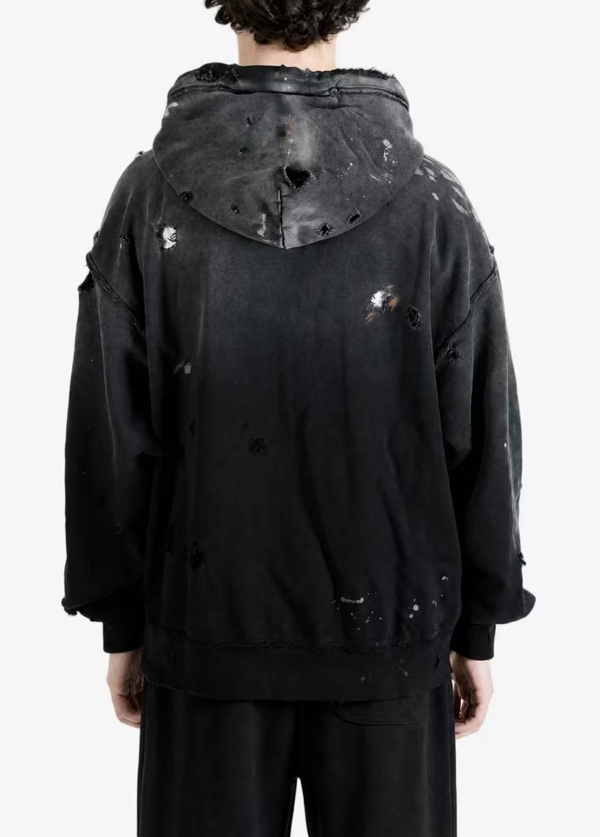 Satoshi Nakamoto Washed Distressed Zip Hoodie Splash Ink Street Jacket