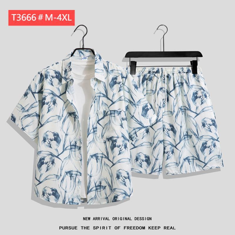 Couple Hawaiian Floral Set Loose 5 Inch Shorts T3664-T3699