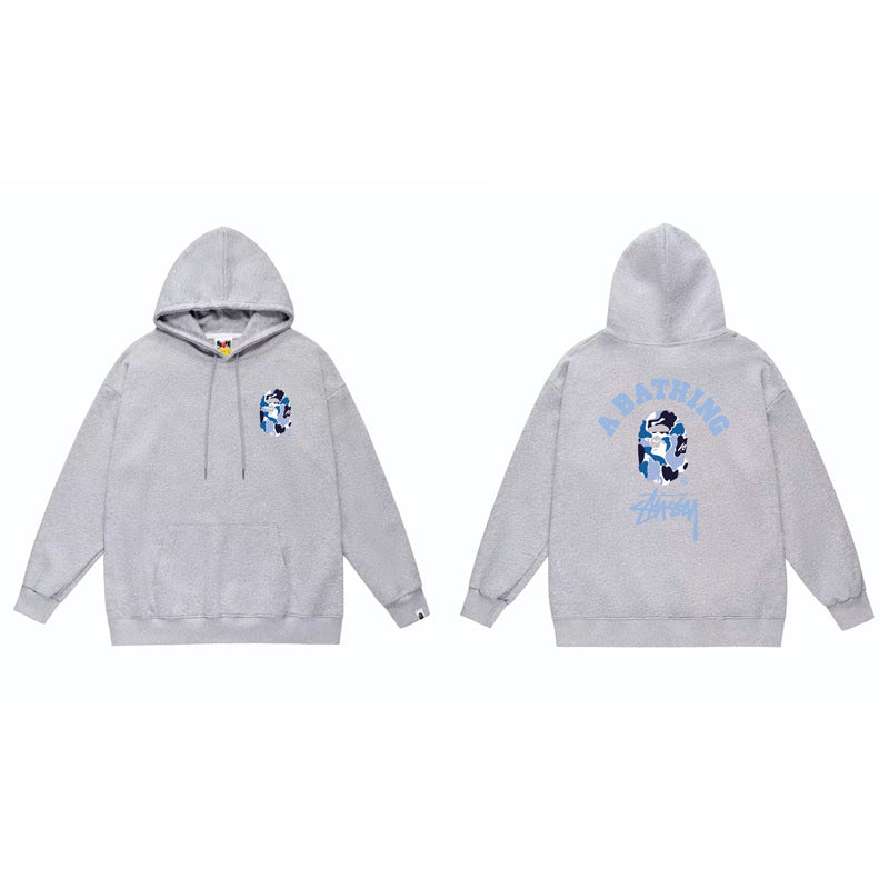 BAPE x Stussy Shark Graphic Hoodie Street Cotton Pullover Sweatshirt