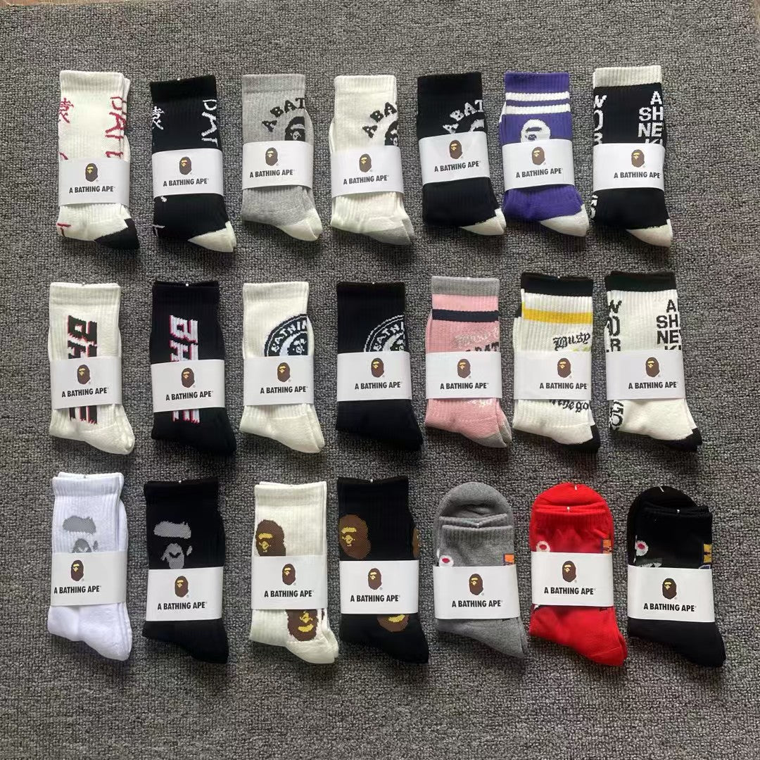 BAPE Ape Head Ribbed Crew Socks Multi Graphic Prints