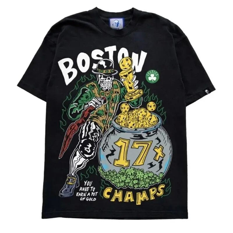 Vintage NBA Team Skelett Grafik Unisex Oversized Streetwear Baumwoll T-Shirt
