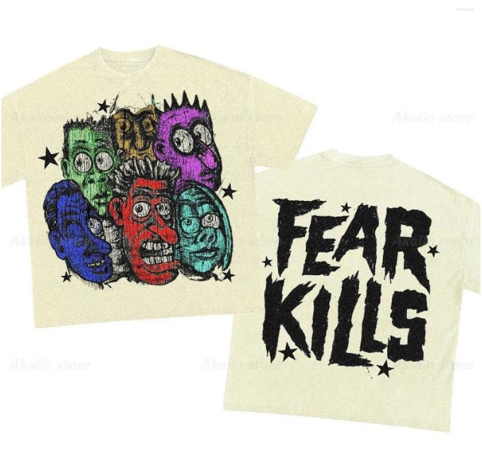 Y2K Punk Gothic Skimaske Grafik Unisex Oversized Streetwear T-Shirt