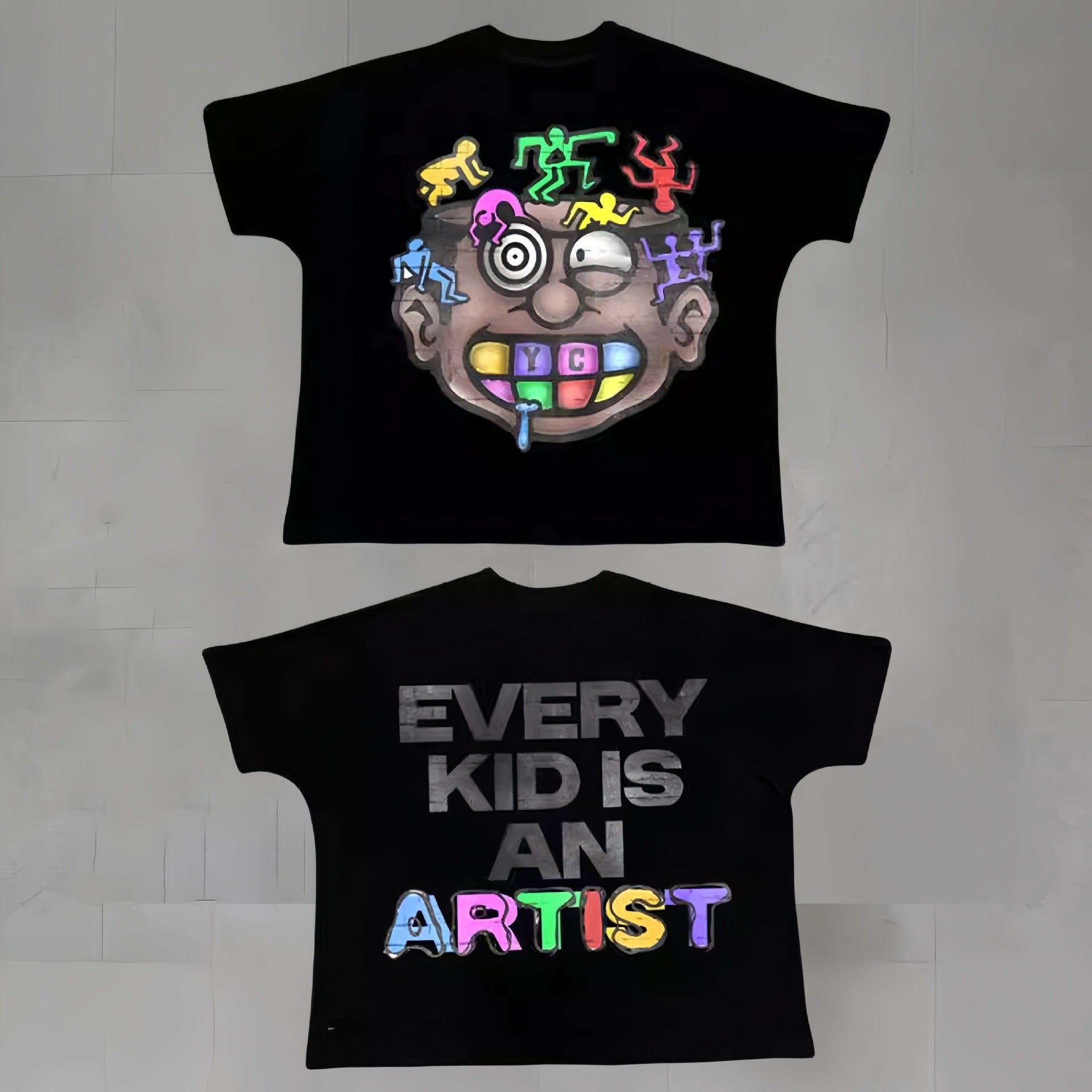 Touch Studios Y2K doppelseitiges Oversize-Vintage-Baumwoll-T-Shirt mit Cartoon-Print
