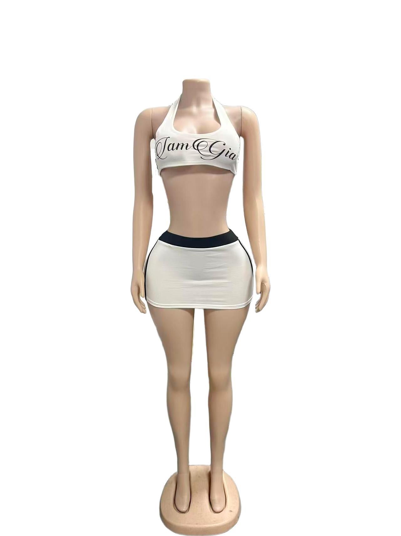 I.AM.GIA Letter Print Halter Top Skort 2 Piece Set Women