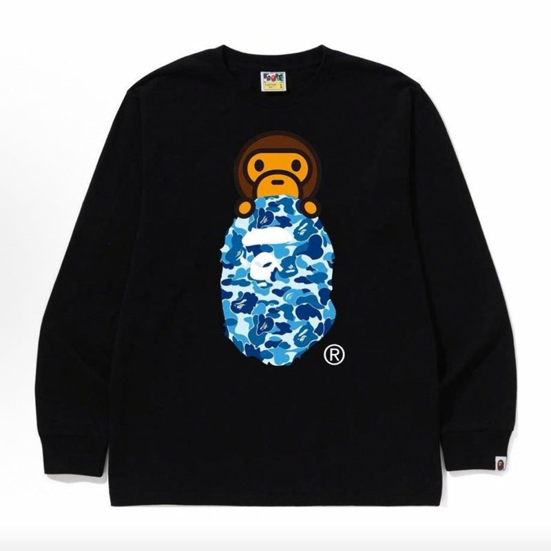 Bape Multi‑Ape‑Head Graphic Oversized Long Sleeve Tee Streetwear