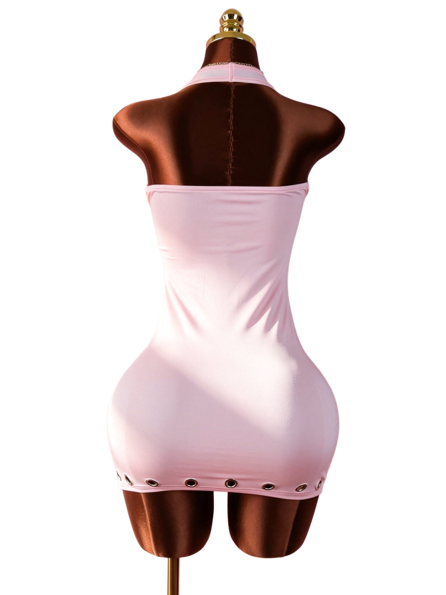 Eyelet Halter Backless Bodycon Mini Dress Women High Stretch