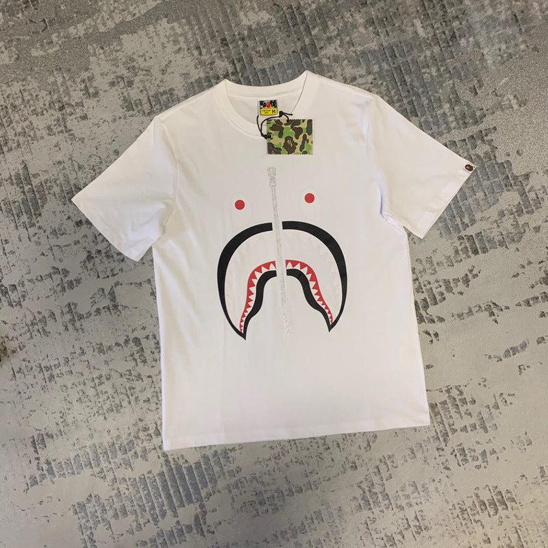 BAPE Ape Shark Graphic Print Loose Unisex Heavyweight Cotton T-Shirt