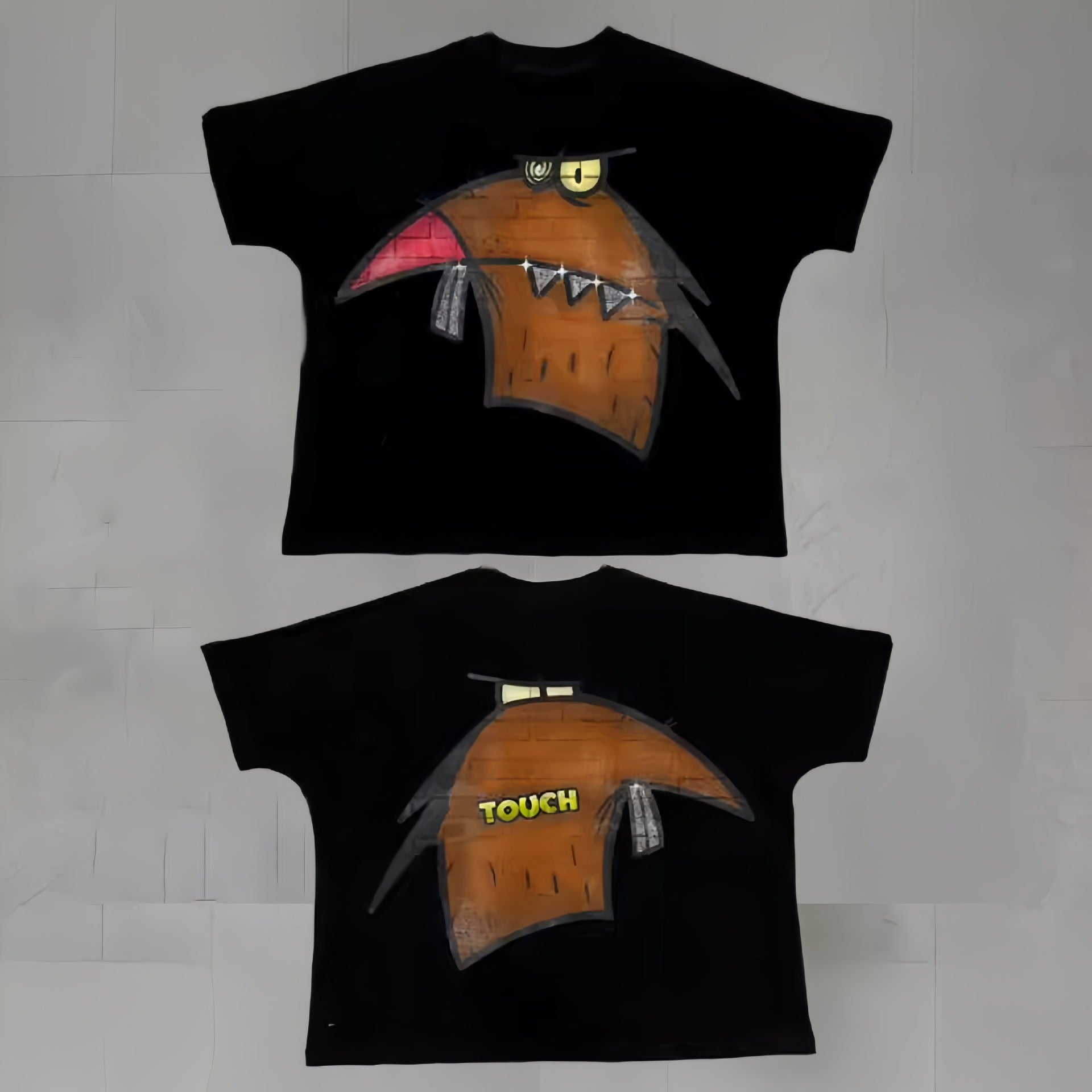 Touch Studios Y2K doppelseitiges Oversize-Vintage-Baumwoll-T-Shirt mit Cartoon-Print