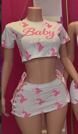 Baby Phat Y2K Graphic Print Crop Top Lace‑Up Mini Skirt Set Women