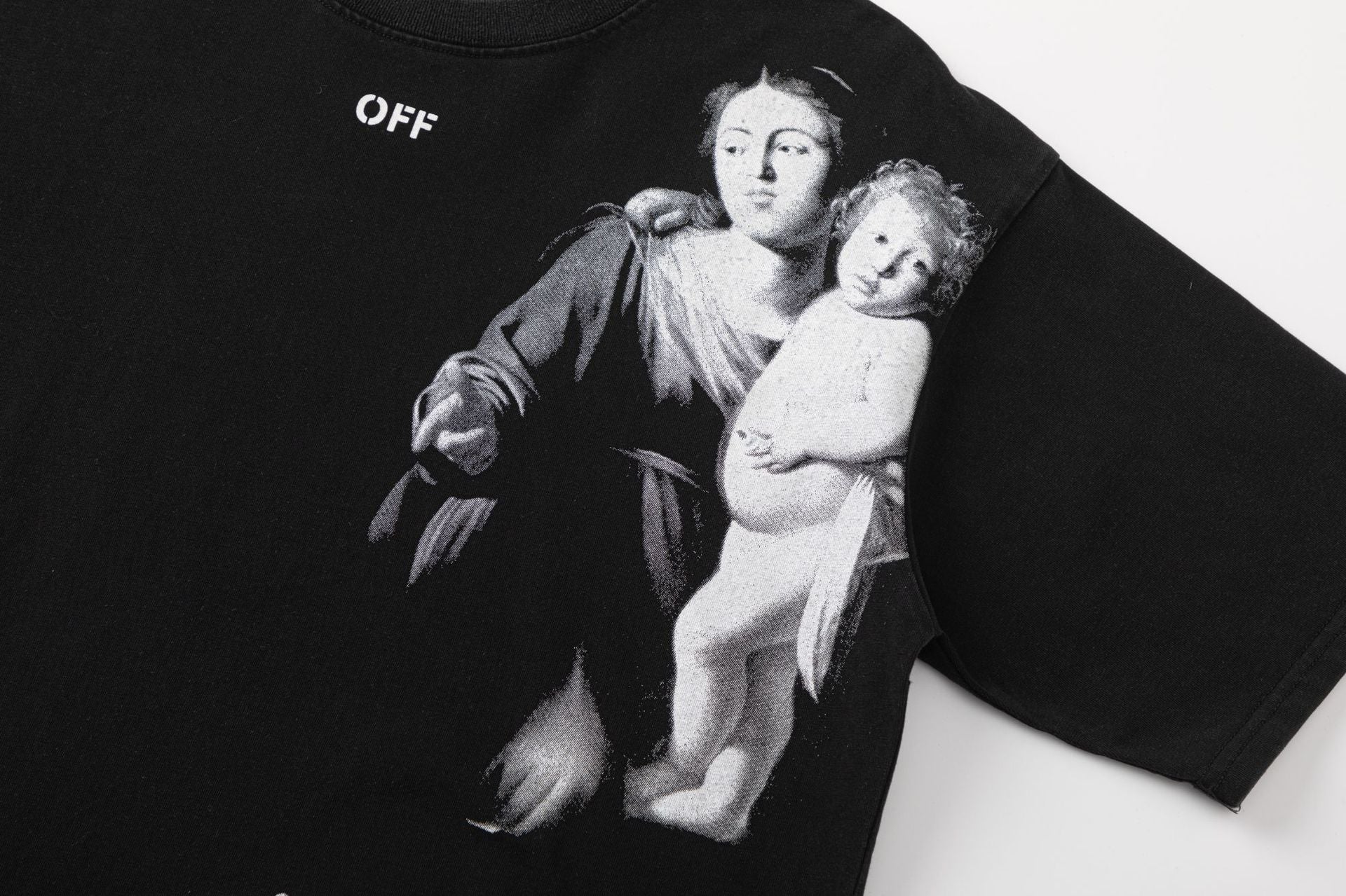 Madonna Oil Painting Graphic Print Crew Neck Short Sleeve T Shirt