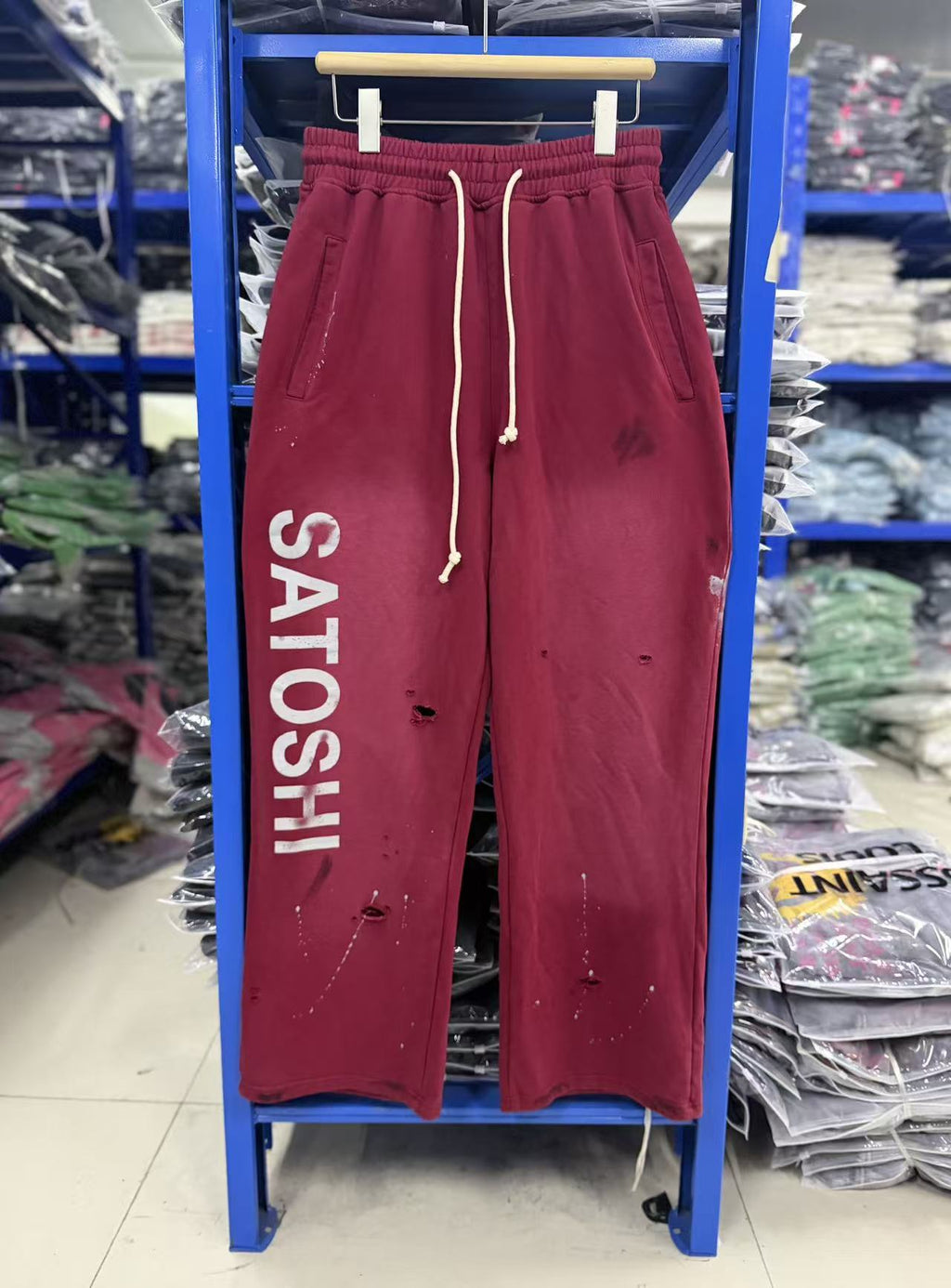 Satoshi Nakamoto Washed Distressed Splash Paint Wide Leg Sweatpants