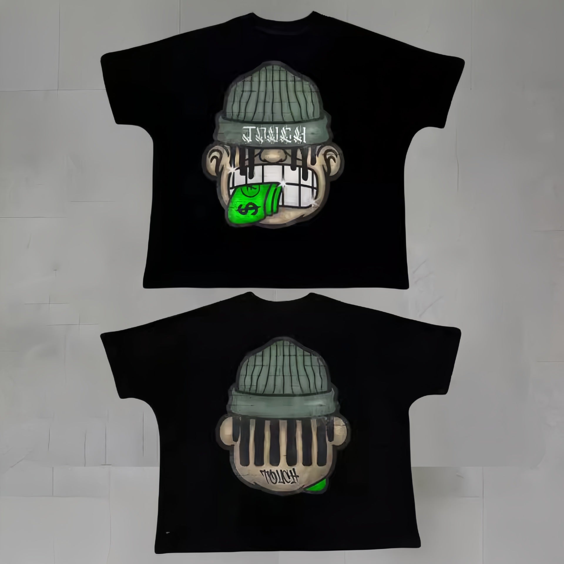 Touch Studios Y2K doppelseitiges Oversize-Vintage-Baumwoll-T-Shirt mit Cartoon-Print