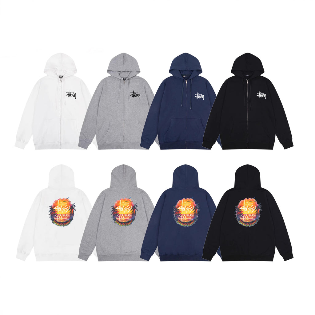 Stussy Zip Up Hoodie Multi Graphic Letter Print Streetwear Jacket