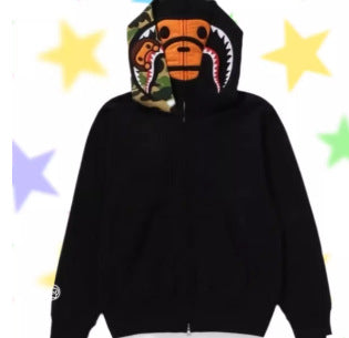 BAPE X Milo Double Hood Ape Head Camo Cotton Zip Hoodie