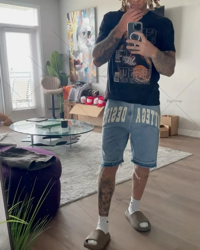 Y2K Skull Embroidery Baggy Denim Jorts