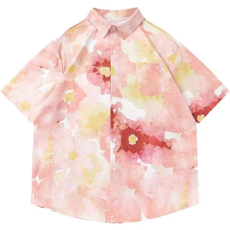Mens Tropical Hawaiian Floral Loose Short Sleeve Summer Shirt 8002-8034