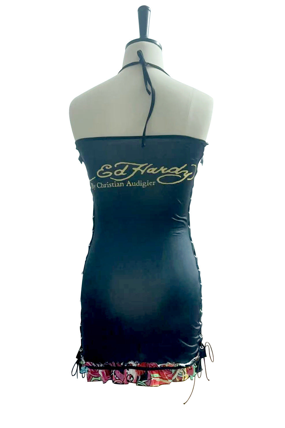 Vintage Skull Print Lace Up Cami Mini Dress Halloween
