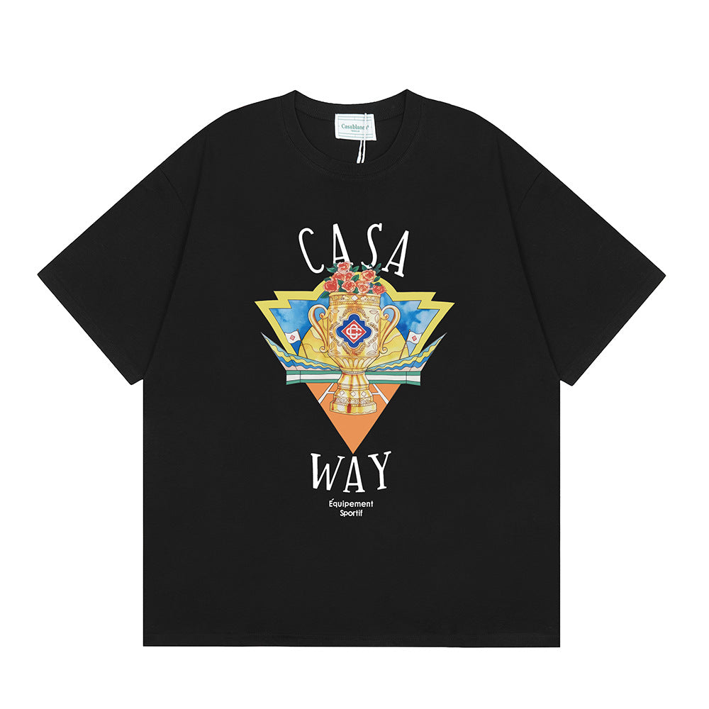 Casablanca Vintage Logo Print Loose Short Sleeve T Shirt Unisex Y2K