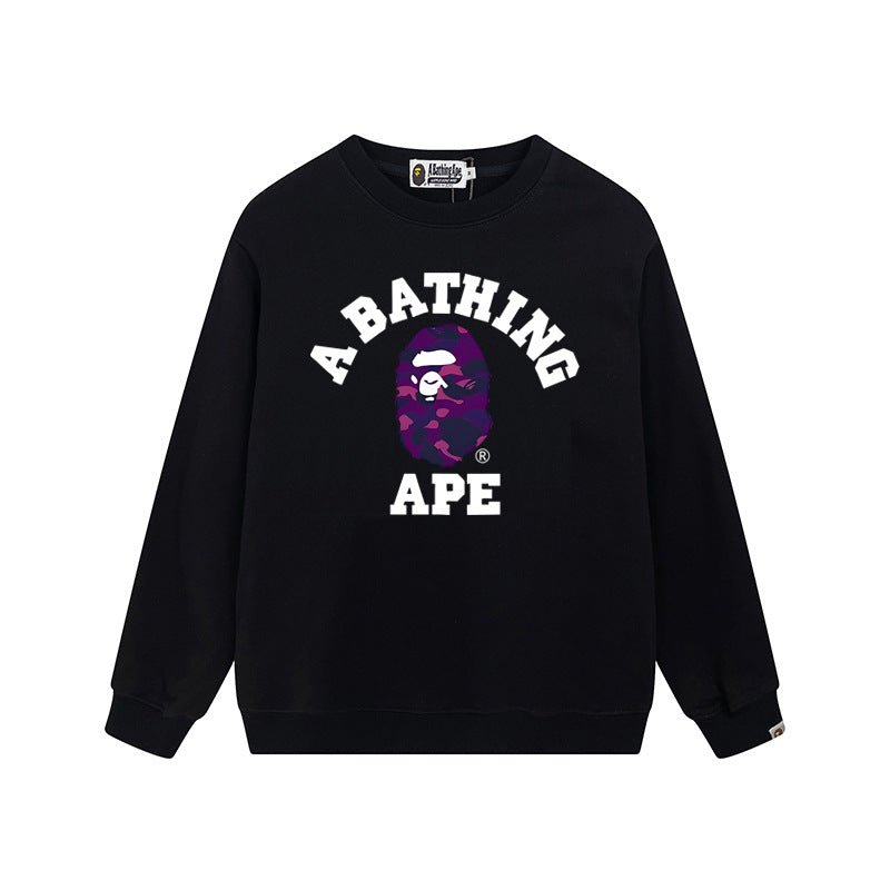 Bape Arch Letter Shark Ape Head Washed Oversized Crewneck Streetwear