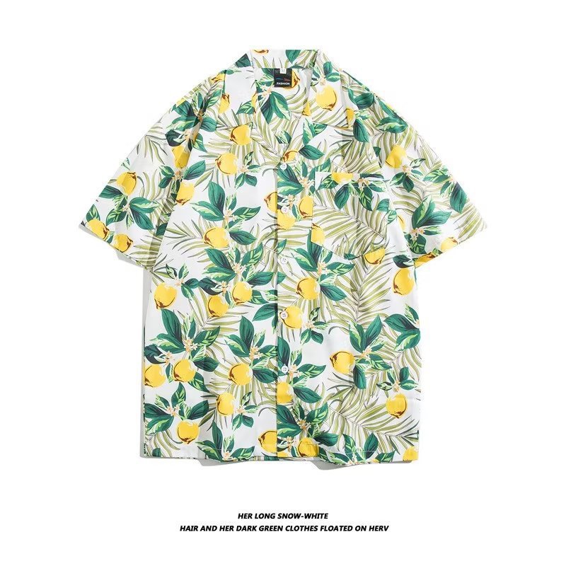 Unisex Vintage Camp Collar Tropical Floral Loose Beach Vacation Shirt 1301-1341