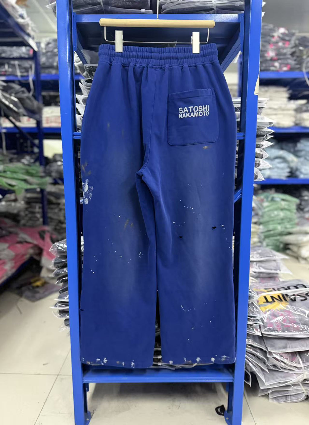 Satoshi Nakamoto Washed Distressed Splash Paint Wide Leg Sweatpants