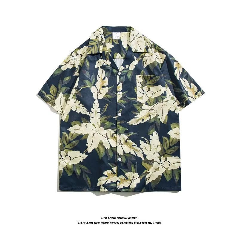 Unisex Vintage Camp Collar Tropical Floral Loose Beach Vacation Shirt 1301-1341