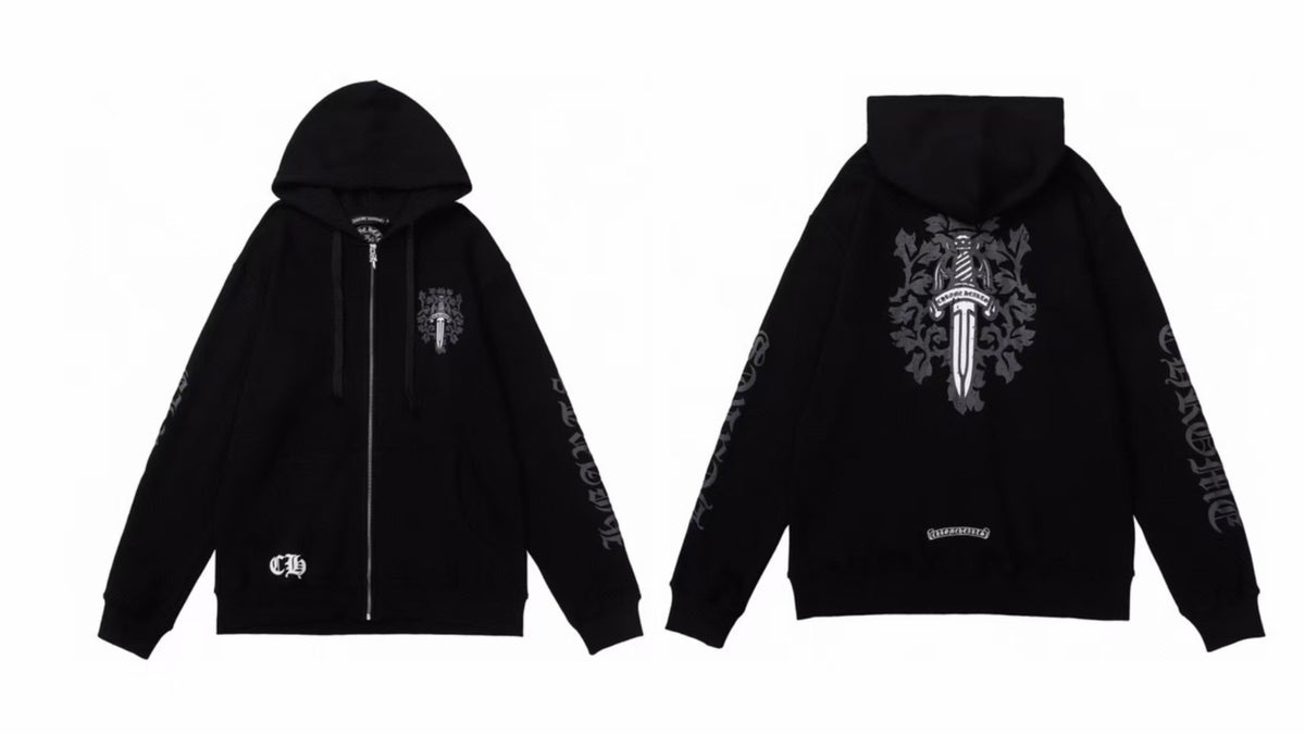 Chrome Hearts Horseshoe Sanskrit Cross Zip Up Hoodie Streetwear Unisex