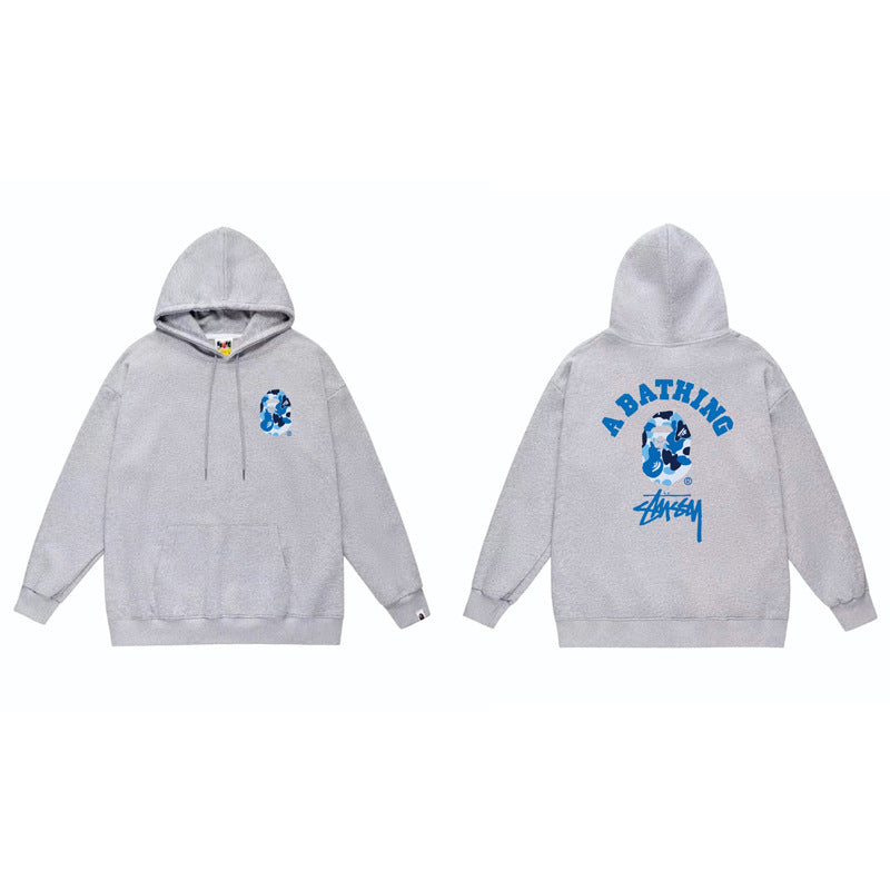 BAPE x Stussy Shark Graphic Hoodie Street Cotton Pullover Sweatshirt