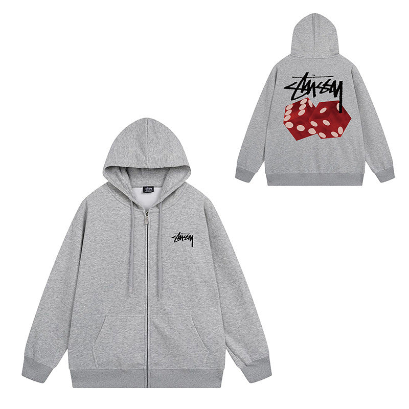 Stussy Graphic Zip Up Hoodie Letter Streetwear Casual Pullover Jacket