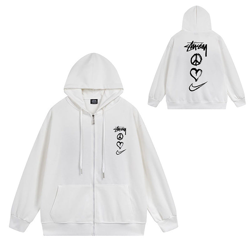 Stussy Graphic Zip Up Hoodie Letter Streetwear Casual Pullover Jacket