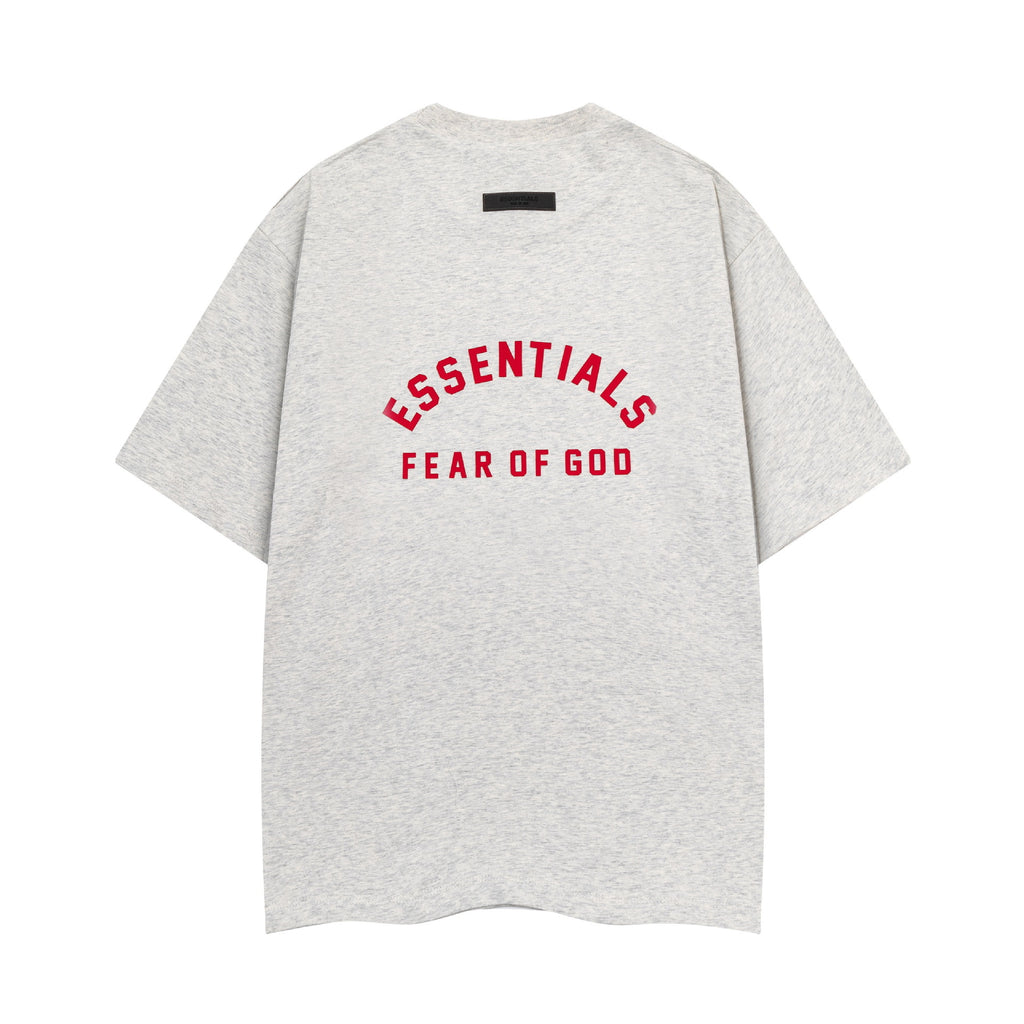 Fear Of God Essentials Red Rubber Letter Crew Neck Short Sleeve T Shirt